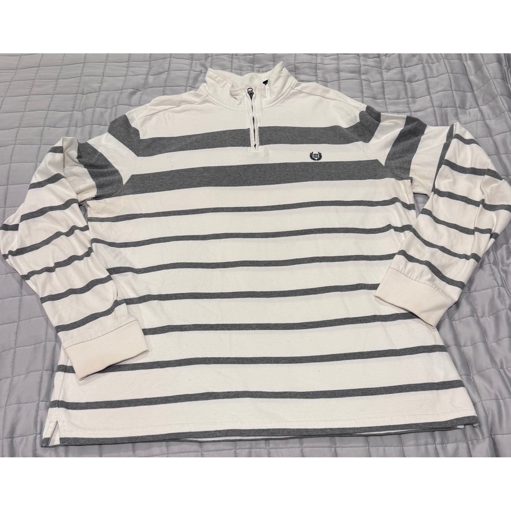 Chaps Mens XL Quarter Zip Pullover Striped Long Sleeve Shirt Golf Aesthetic